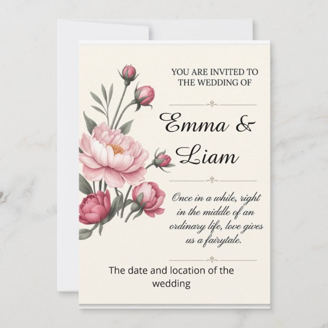 Elegant Minimalist Floral Wedding Invitation (Front)