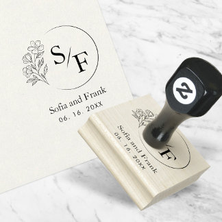 Elegant Minimalist Floral Wedding Monogram  Rubber Stamp