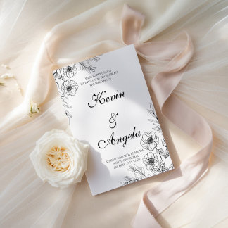 Elegant Minimalist Floral Weeding  Invitation
