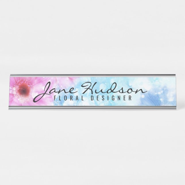 Elegant Minimalist Flower Design Desk Name Plate (Front)