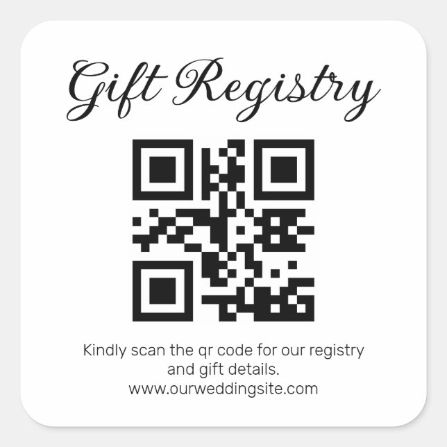 elegant minimalist gift registry qr code wedding  square sticker (Front)