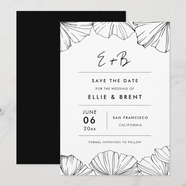 Elegant minimalist Ginkgo Biloba Save the date Invitation (Front/Back)