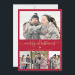 Elegant Minimalist Gold and Red 4 Photo Christmas Holiday Card<br><div class="desc">Elegant, Minimalist, Modern Red and Gold 4 Photo Collage Merry Christmas Script Holiday Card. This festive, minimal four (4) photo holiday card template features a pretty photo collage, a little doodle heart and says Merry Christmas! The „Merry Christmas” greeting text is written in a beautiful gold hand lettered typography swash-tail...</div>