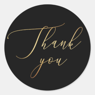 Elegant Minimalist Gold & Black Wedding Thank You Classic Round Sticker