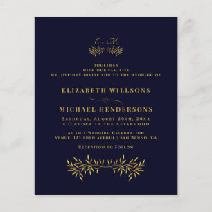 Elegant Minimalist Gold Calligraphy Leaves Wedding Flyer