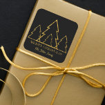Elegant Minimalist Gold Christmas Trees on Black Square Sticker<br><div class="desc">Add a touch of elegance to your holiday gifts with this customizable Christmas sticker. It features a black background adorned with four golden Christmas trees, creating a festive atmosphere. Personalize it with your family name in yellow text, making each gift truly special. Celebrate the holiday season with this unique and...</div>
