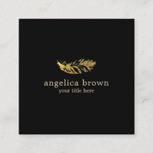 Elegant Minimalist Gold Feather Business Card