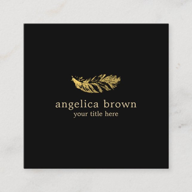 Elegant Minimalist Gold Feather Business Card (Front)