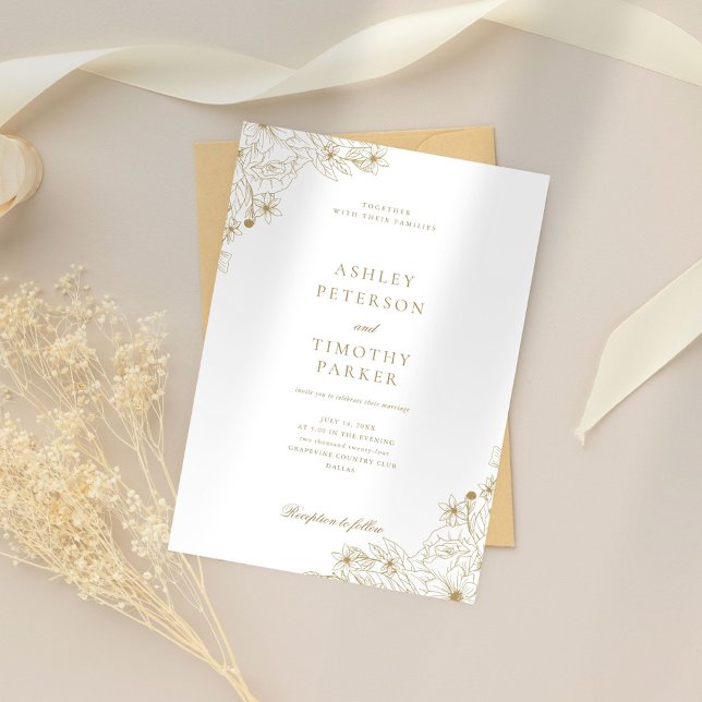 Elegant Minimalist Gold Floral Wedding Invitation (Creator Uploaded)