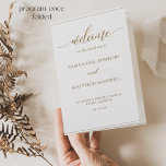 Elegant Minimalist, Gold Folded Wedding Program<br><div class="desc">Welcome your guest with this exquisite wedding ceremony program, featuring gorgeous modern hand written script calligraphy details in faux gold foil, rest of text in golden hues. Personalize wording in all sides. NOTE: this programs arrive flat and require folding down the middle to assemble. The default value paper is recommended....</div>