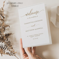 Elegant Minimalist, Gold Folded Wedding Program