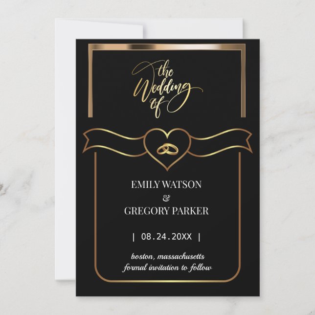 Elegant minimalist gold  ring  save the date (Front)