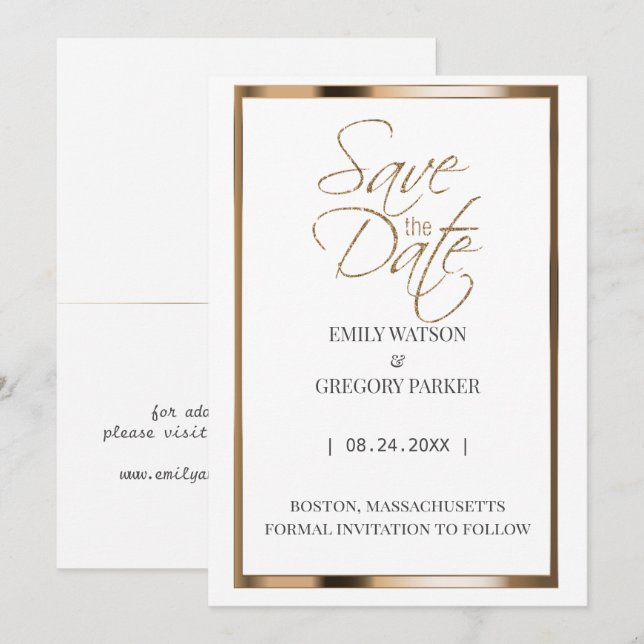 Elegant minimalist gold save the date (Front/Back)