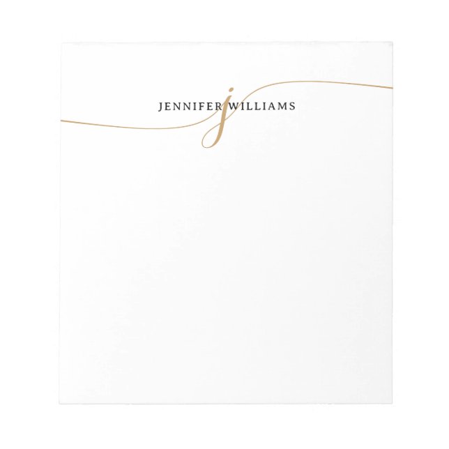 Elegant Minimalist Gold Script Monogram Notepad (Front)