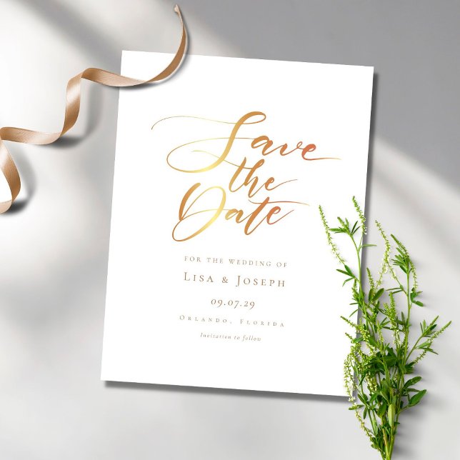 Elegant Minimalist Gold Script Save the Date Postcard (Creator Uploaded)