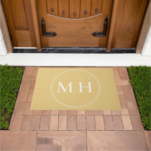 Elegant Minimalist Gold White Monogram Doormat