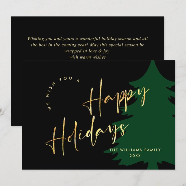 Elegant Minimalist Golden Christmas Greeting Holiday Card (Front/Back)
