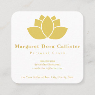 Elegant Minimalist Golden Lotus Flower Square Business Card