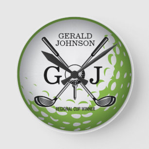 Elegant Minimalist Golf Monogram Design Round Clock