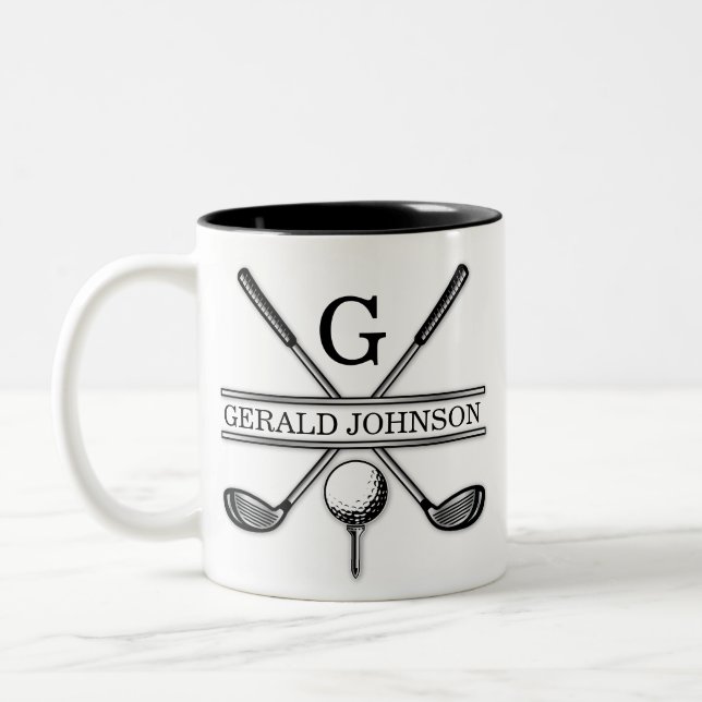 Elegant Minimalist Golf Monogram Design Two-Tone Coffee Mug (Left)