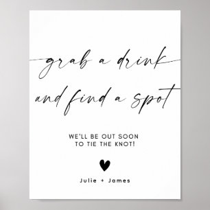 Elegant Minimalist Grab a Drink Wedding Sign Templ