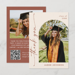 Elegant Minimalist Graduation 2 Photo QR code Thank You Card