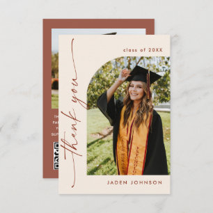 Elegant Minimalist Graduation 2 Photo QR code Thank You Card