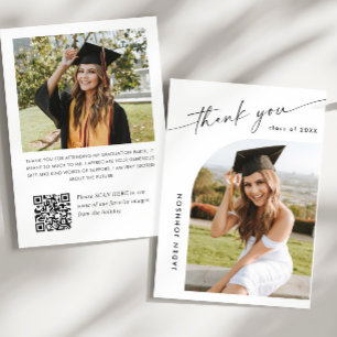 Elegant Minimalist Graduation 2 Photo QR code Thank You Card