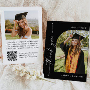 Elegant Minimalist Graduation 2 Photo QR code Thank You Card