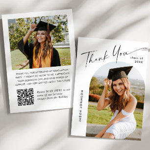 Elegant Minimalist Graduation 2 Photo QR code Thank You Card