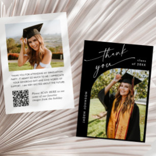 Elegant Minimalist Graduation 2 Photo QR code Thank You Card