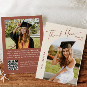 Elegant Minimalist Graduation 2 Photo QR code Thank You Card