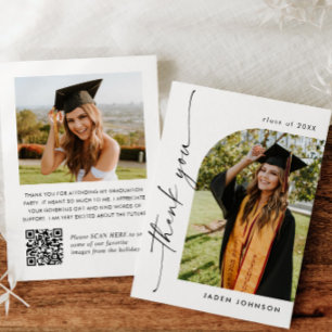 Elegant Minimalist Graduation 2 Photo QR code Thank You Card