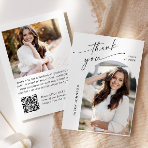Elegant Minimalist Graduation 2 Photo QR code Thank You Card