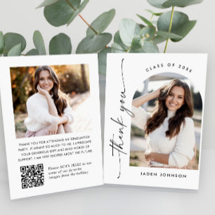 Elegant Minimalist Graduation 2 Photo QR code Thank You Card