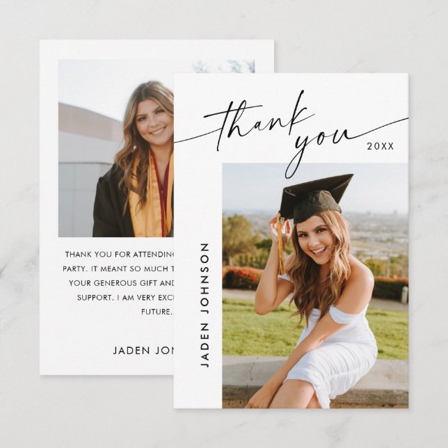 Elegant Minimalist Graduation 2 Photo Thank You Card (Front/Back)