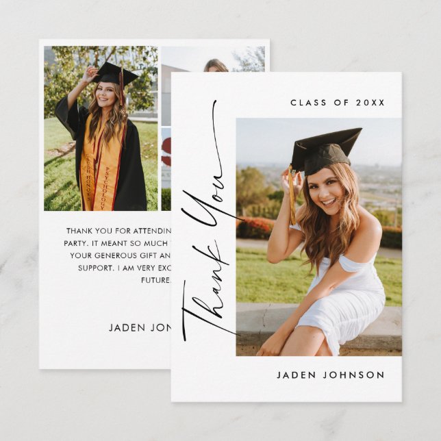 Elegant Minimalist Graduation 4 Photo Thank You Card (Front/Back)