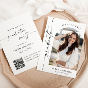 Elegant Minimalist Graduation Party Photo QR code Save The Date