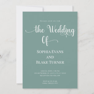 Elegant Minimalist Green and White Wedding Invitation
