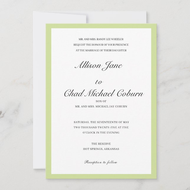 Elegant Minimalist Green Border Wedding Invitation (Front)