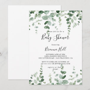 Elegant Minimalist Green Eucalyptus Baby Shower  Invitation