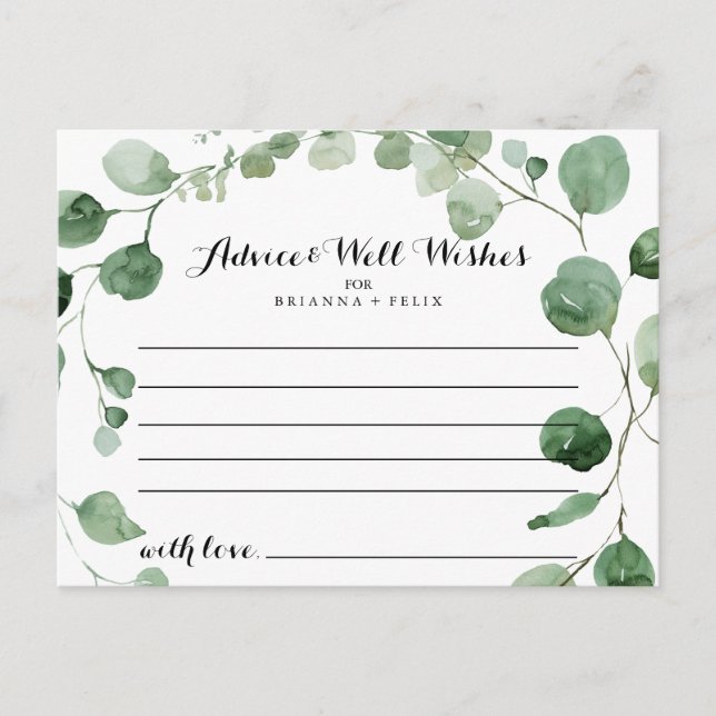 Elegant Minimalist Green Eucalyptus Wedding  Postcard (Front)