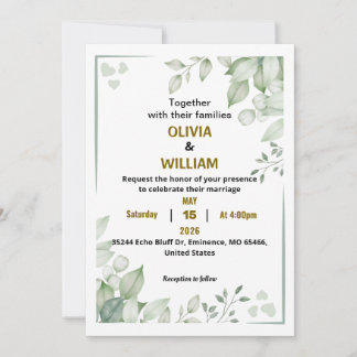 Elegant Minimalist Green Leaf Acrylic Wedding Invi Invitation