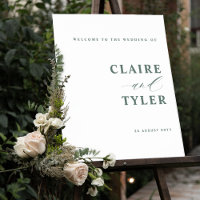 Elegant Minimalist Green Wedding Welcome Sign