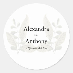Elegant Minimalist Greenery Wedding Classic Round Sticker