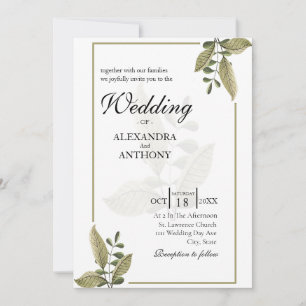 Elegant Minimalist Greenery Wedding Invitation