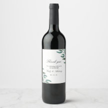 Elegant Minimalist Greenery Wedding Wine Bottle