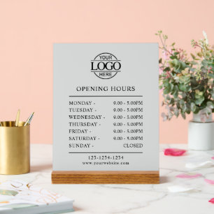 Elegant Minimalist Grey   Business Opening Hours Acrylic Sign