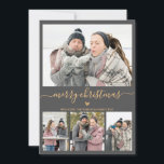 Elegant Minimalist Grey Gold 4 Photo Christmas Holiday Card<br><div class="desc">Elegant, Minimalist, Modern Grey and Gold 4 Photo Collage Merry Christmas Script Holiday Card. This festive, minimal four (4) photo holiday card template features a pretty photo collage, a little doodle heart and says Merry Christmas! The „Merry Christmas” greeting text is written in a beautiful gold hand lettered typography swash-tail...</div>