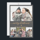 Elegant Minimalist Grey Gold 4 Photo Christmas Holiday Card<br><div class="desc">Elegant, Minimalist, Modern Grey and Gold 4 Photo Collage Merry Christmas Script Holiday Card. This festive, minimal four (4) photo holiday card template features a pretty photo collage, a little doodle heart and says Merry Christmas! The „Merry Christmas” greeting text is written in a beautiful gold hand lettered typography swash-tail...</div>